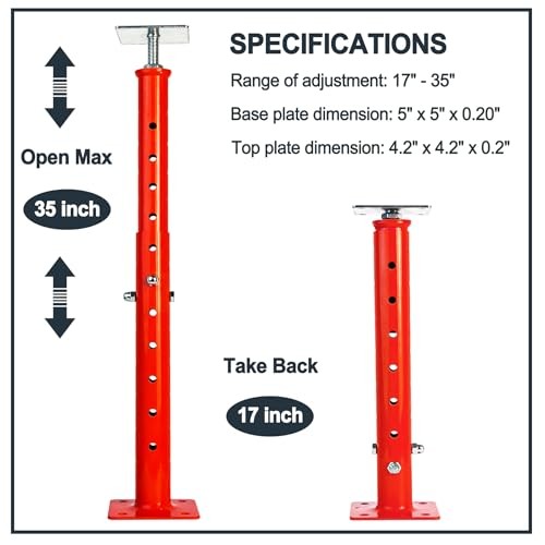 House Floor Jack, 17"-35" Adjustable Support Beam Basement Jack Post 2 Pack Red