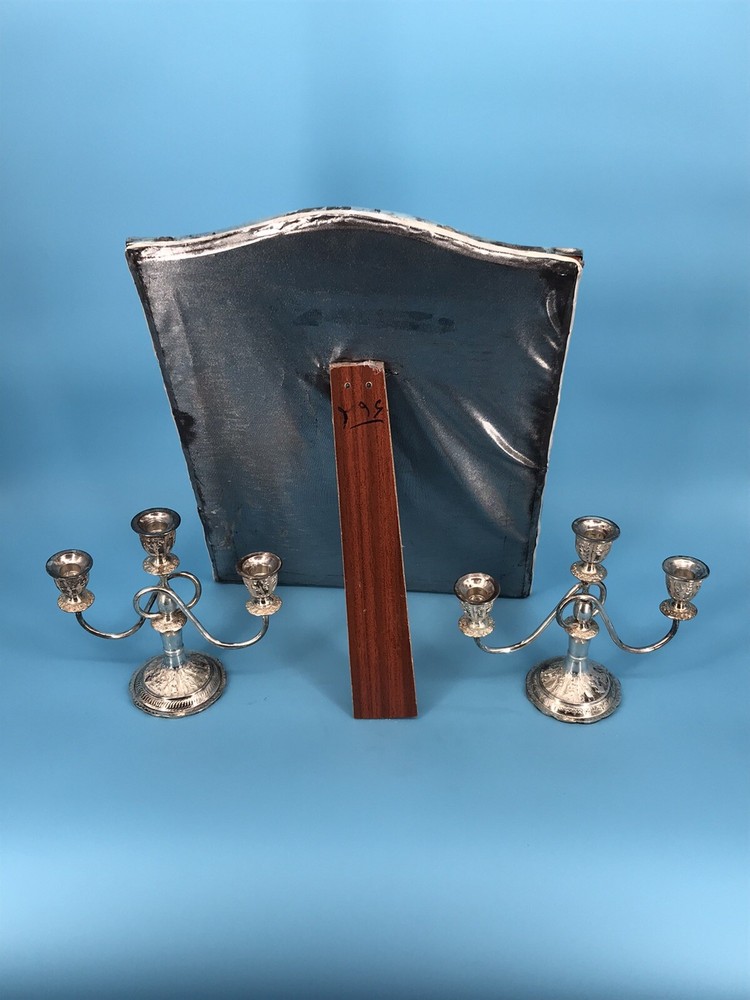 Middle Eastern,carved set Candlestick & Sheet Mirror 84 SOLID Silver 2800 grams