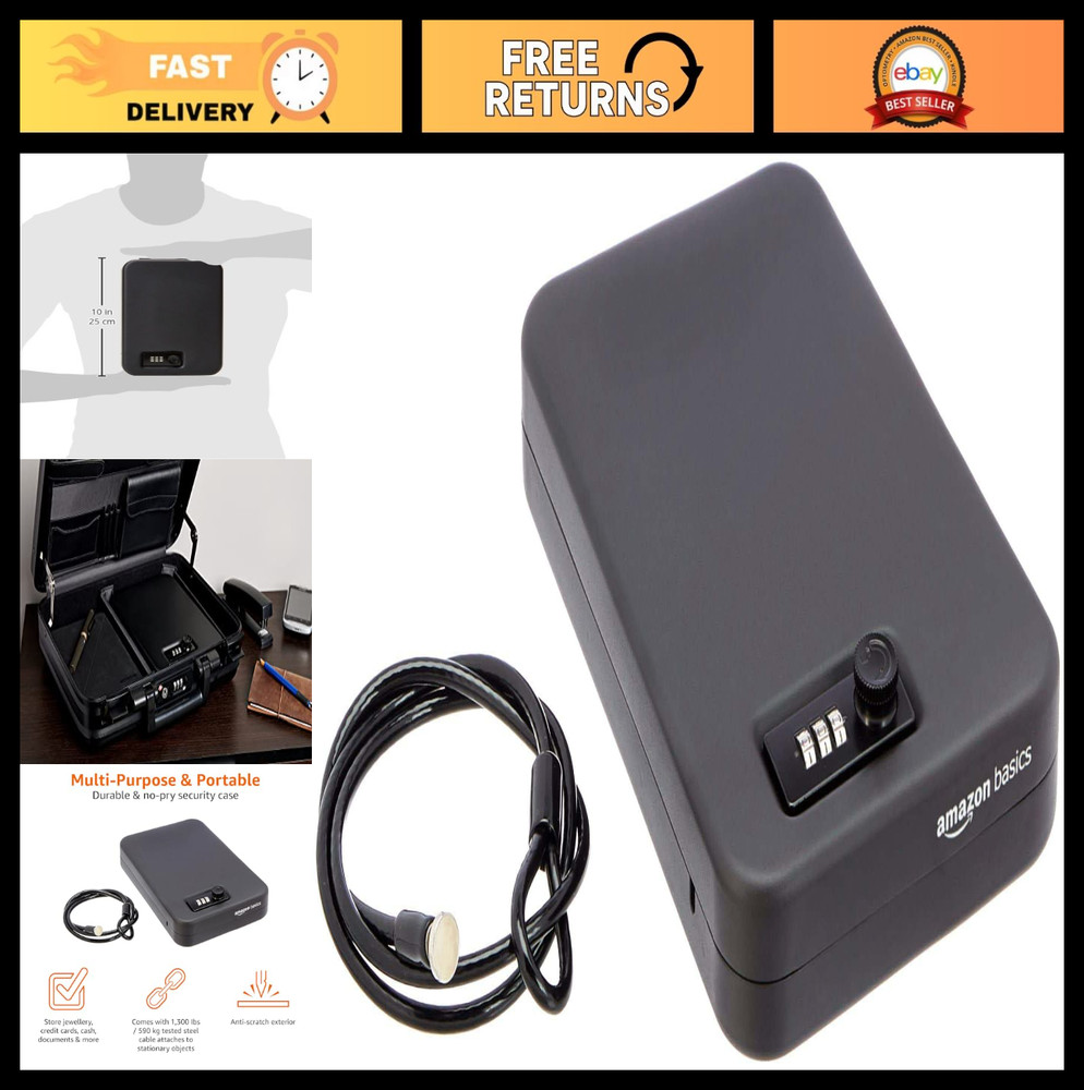 Portable Security Lock Box Safe with Combination Lock for Documents & Valuables