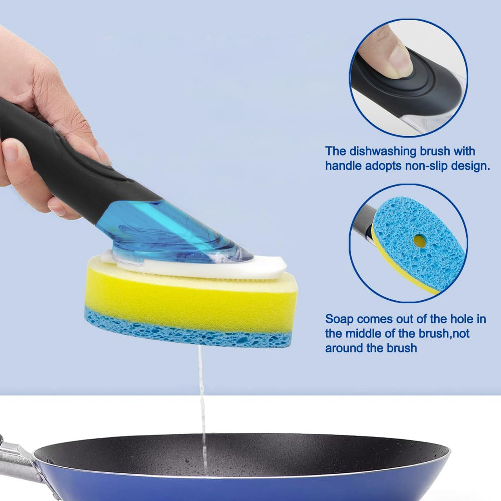 Dish Sponge with Handle, Soap Dispensing Dish Sponge