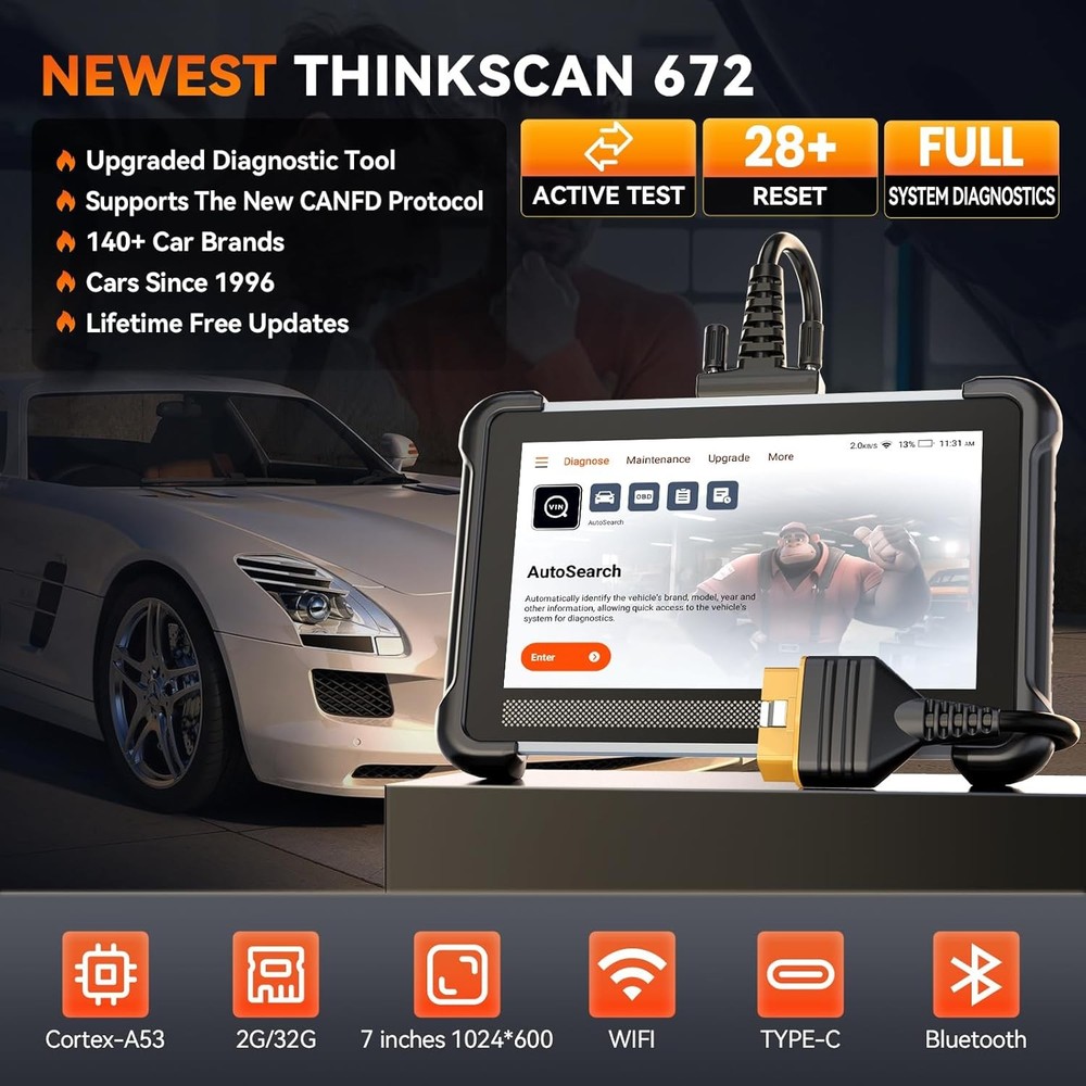 ThinkScan 672 OBD2 Diagnostic Scanner All System Scan Action Test 28+Reset CANFD