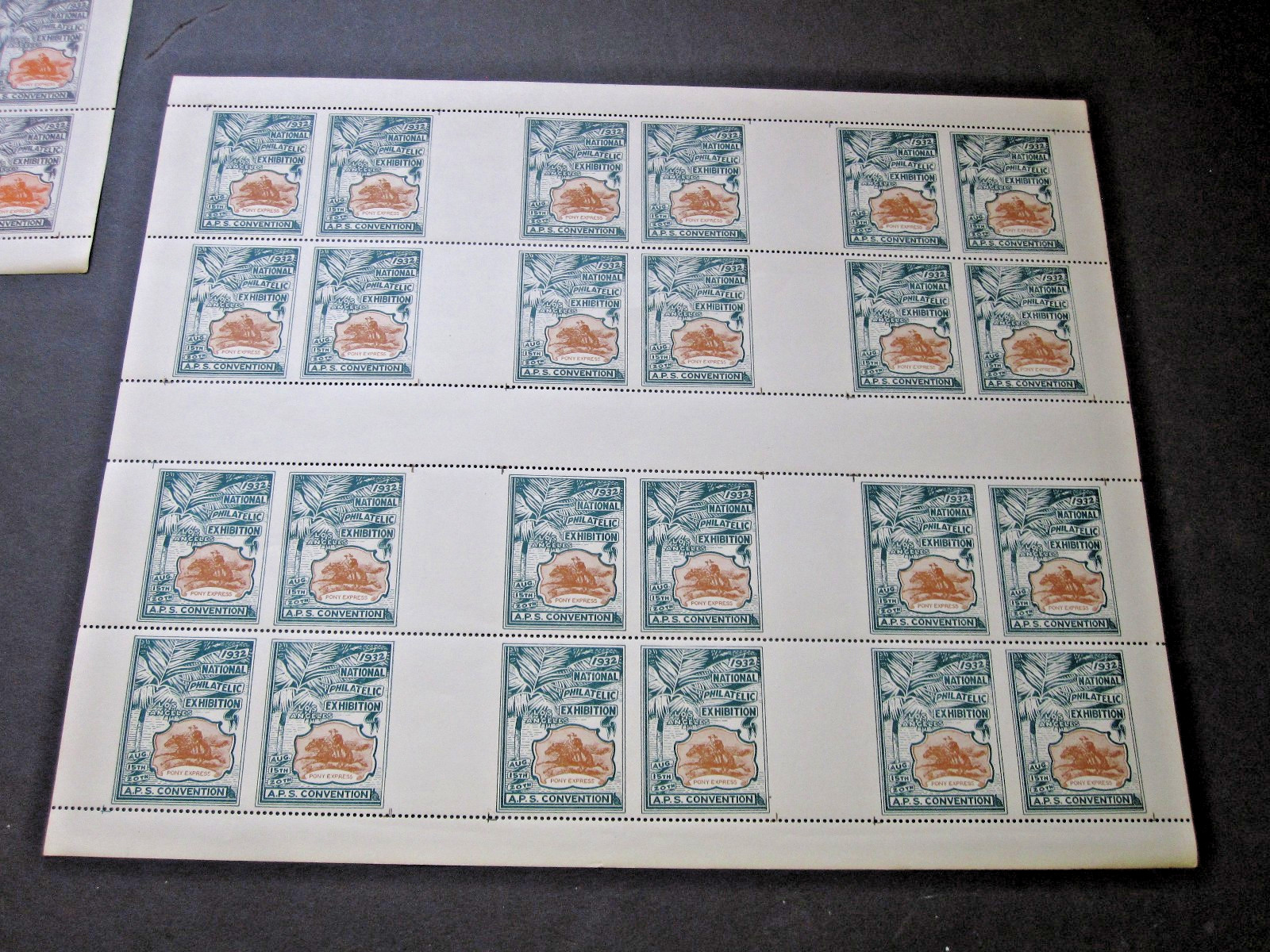 1932 US Pony Express Wells Fargo Ntl Phil LA CA x-Rare 5 FULL imperf vert MNH OG