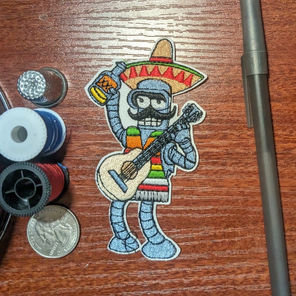 Bender Rodriguez Patch Mexico Tequila Drinks Robot Cartoon Embroidered 4x2.25
