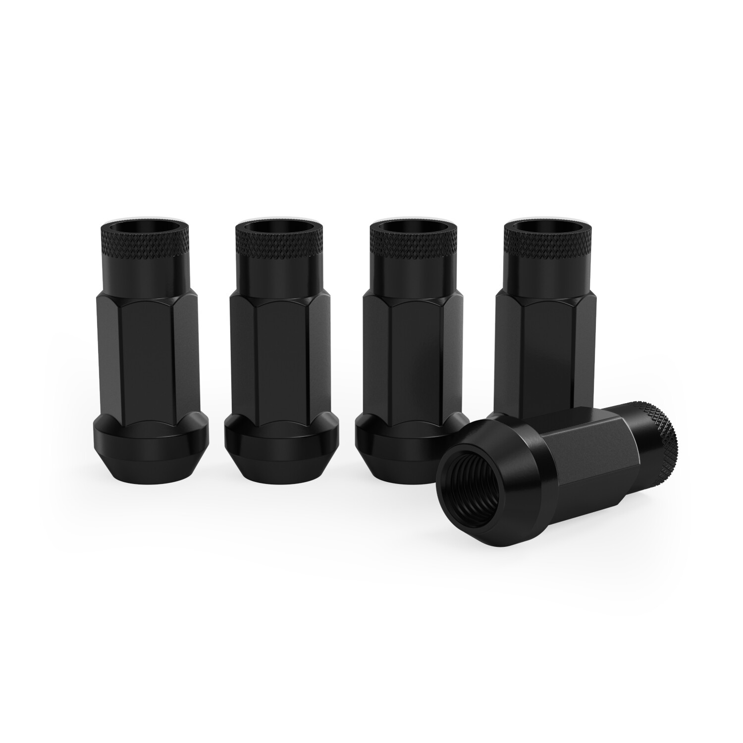 20pc 12x1.5 Lug Nuts w/ Socket, Black, Cone Seat, Extended Tuner Racing Open End