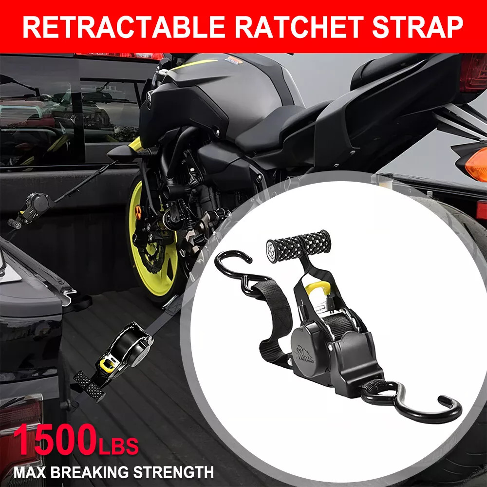 🔥 2-Pack 10FT Retractable Ratchet Tie-Down Straps | 1500LBS Heavy-Duty | S-Hook