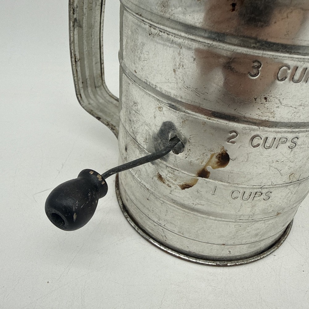 Vintage C&S 3 Cup Measuring Sifter Black Handle