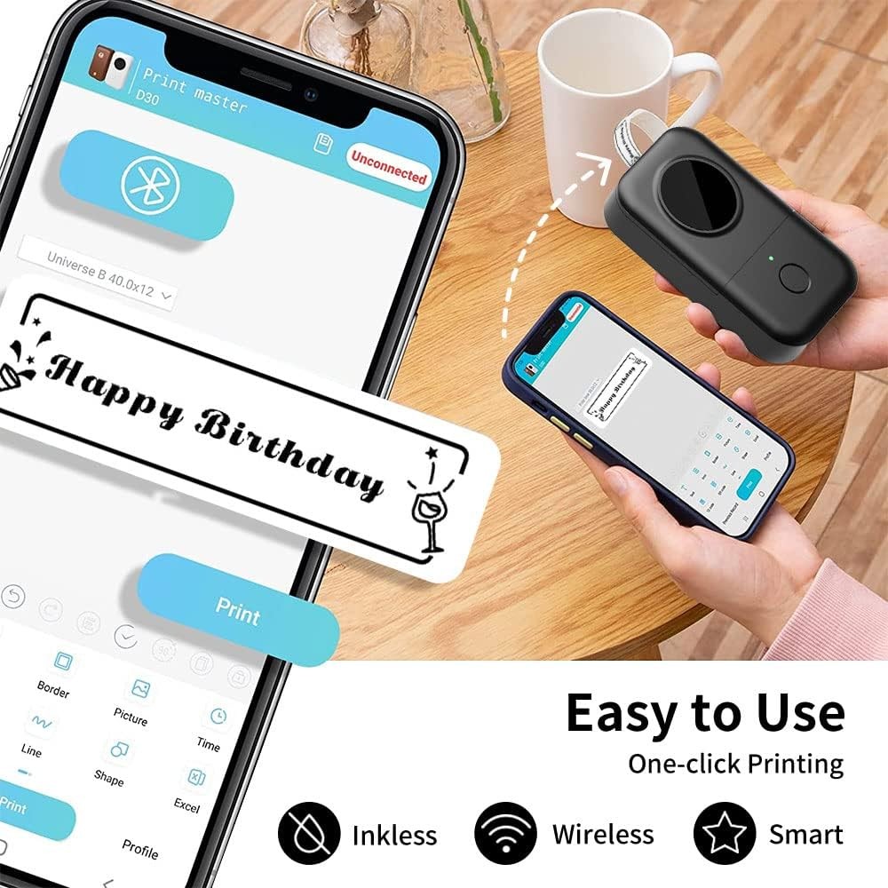 Bluetooth Mini Label Maker for Kids School Items, Inkless Thermal Label Printer