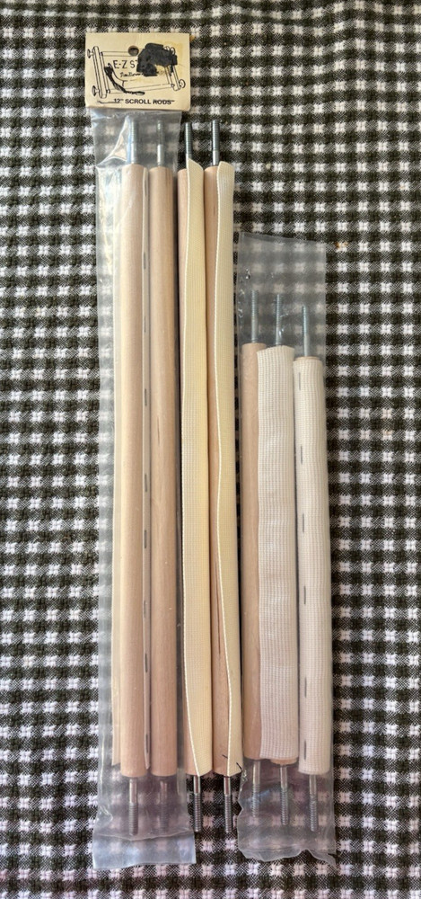 E-Z Stitch Needlework Frames Wood Scroll Rods 12” & 8” Unused