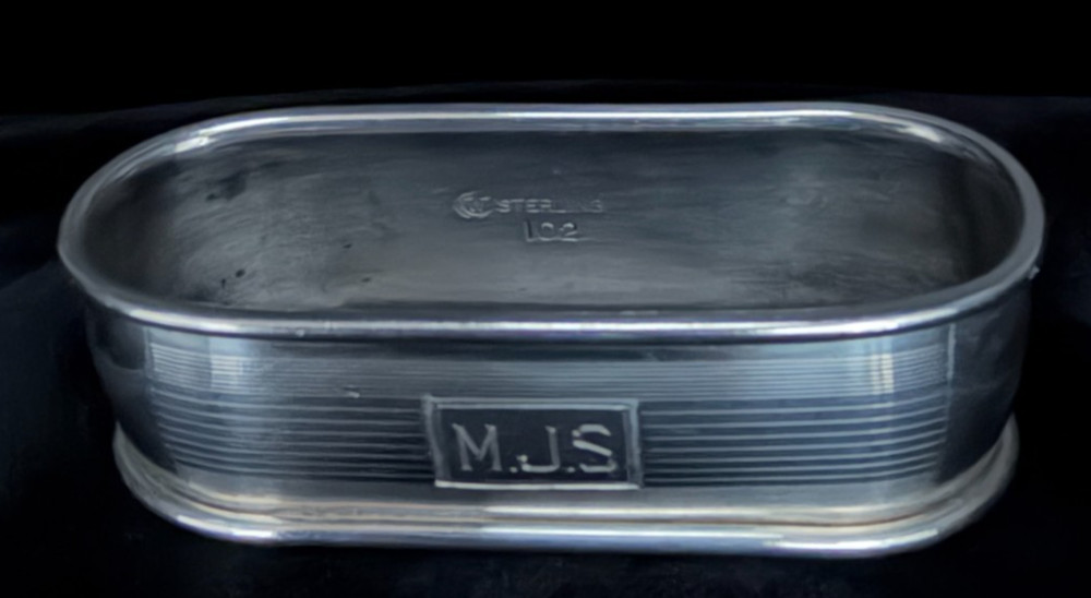 Webster Co Sterling Silver Napkin Ring Art Deco Engine Turned Monogram MJS