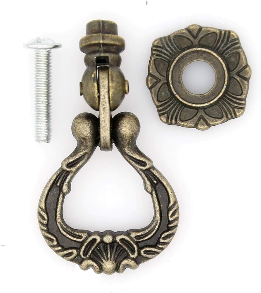 4 PCs Vintage Antique Brass Pendant Ring Pulls Drop Handles Knobs with Single
