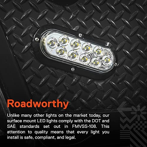 TRUE MODS 2pc Clear 6 inch Oval LED Reverse Trailer Tail Light Kit 2 Pack White