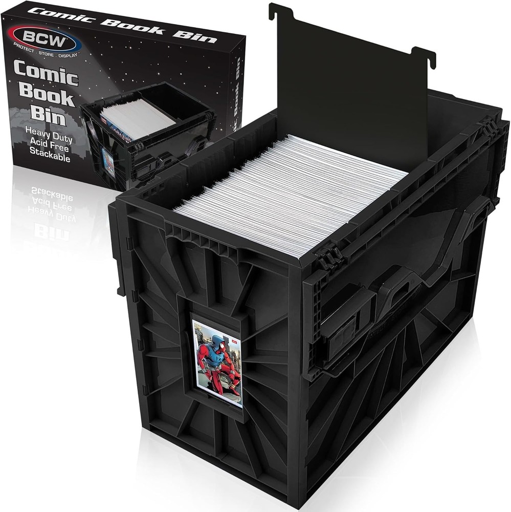Black Comic Book Storage Bin Box Holds 150 Comics Acid-Free Plastic Stackable