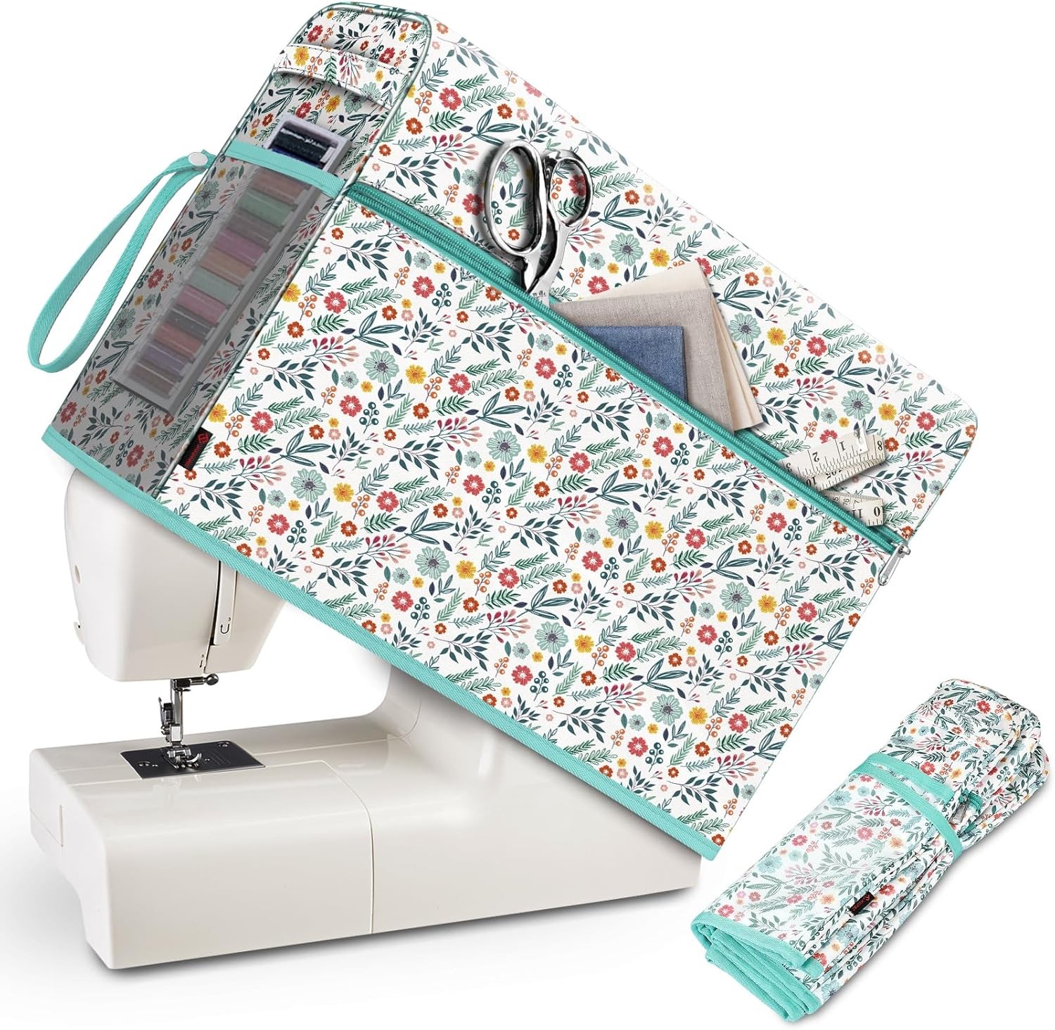 Sewing Machine Dust Cover Protective Cover with Side Handle and Sewing Pockets
