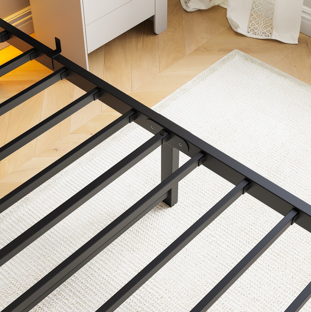 Twin Size Bed Frame Heavy Duty Platform Bed Frame with Headboard, USB Charging S