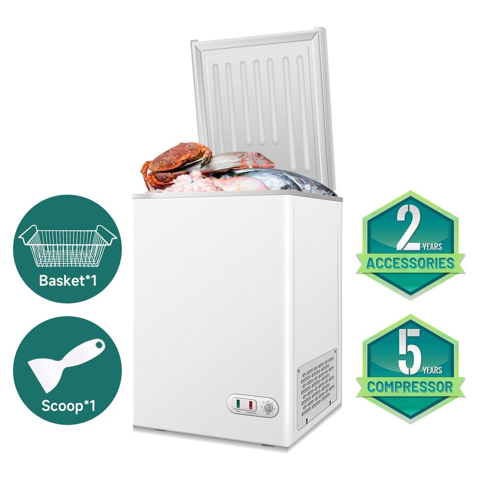 3.5 Cubic Feet Chest Freezer, Compact Design, Adjustable Temp Control