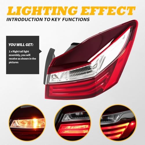 Tail Light Assembly Right Side With Bulbs Compatible with Accord Sedan 2016