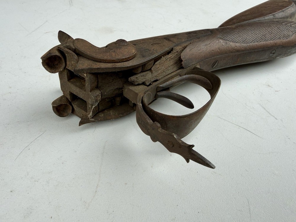 19thC Percussion Cap Muzzle Loading Double Barrel Carved Stock & Trigger PARTS