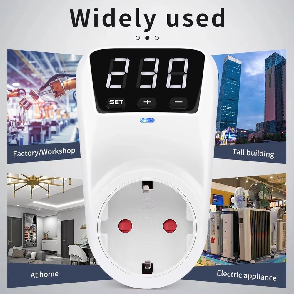 Automatic Voltage Protector 16A 230V Adjustable Surge Protection EU Socket