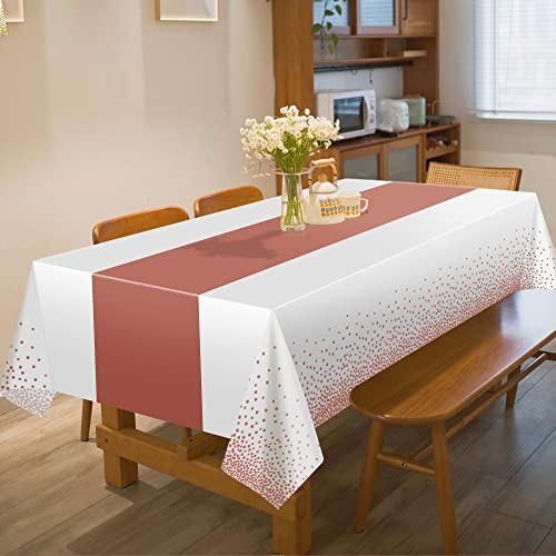 4 Pack Disposable Plastic Table Cloths,Rectangle Table White and Rose Gold