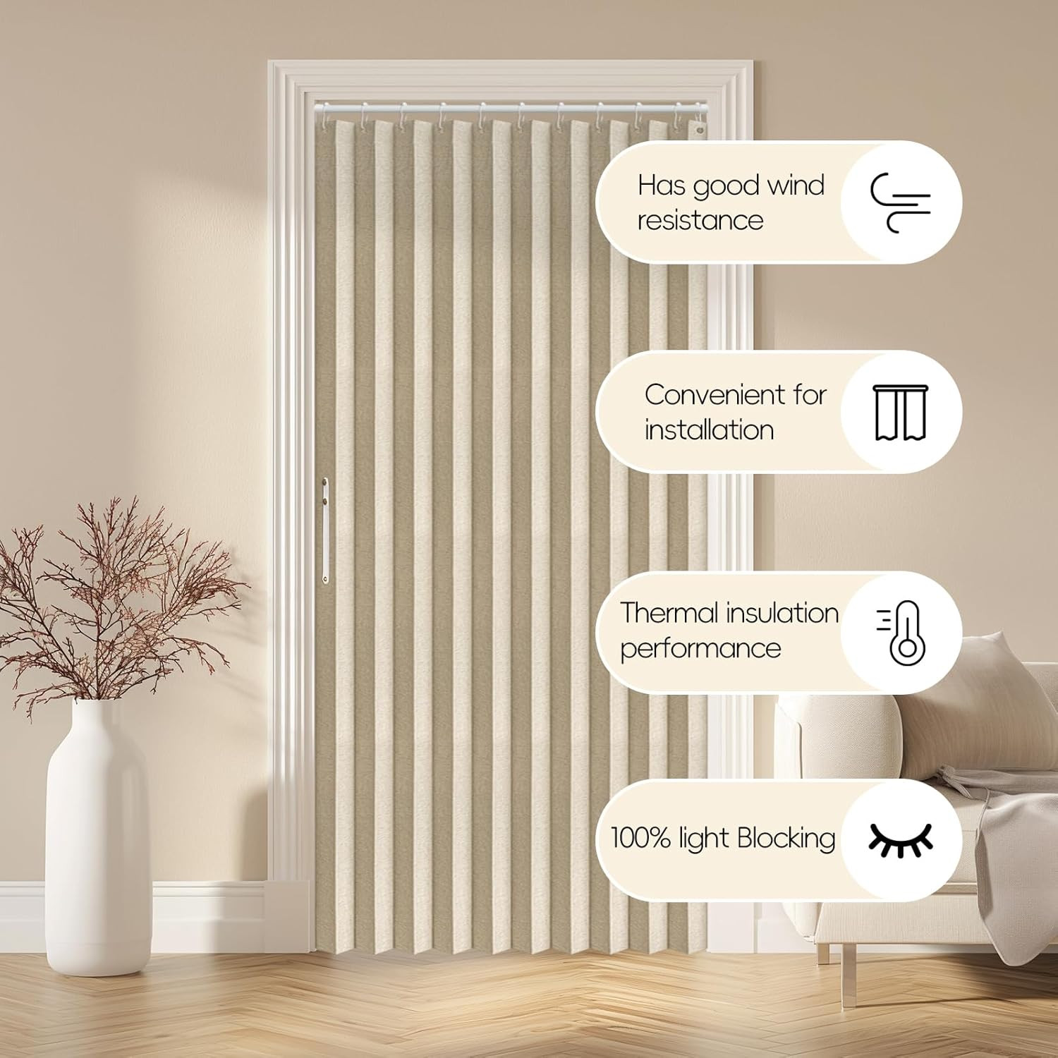 100% Blackout Magnetic Door Curtain Accordion Doors Interior Folding Closet Door