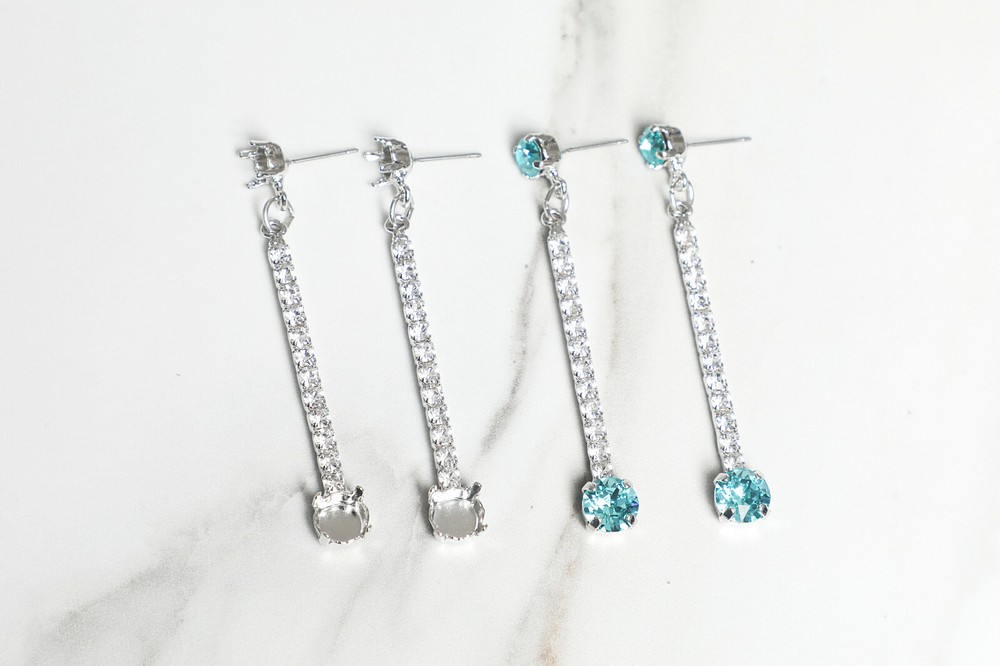 6mm 8.5mm | 2 Setting Long Crystal Drop Stud DIY Earring Base | One Pair (EE 87)