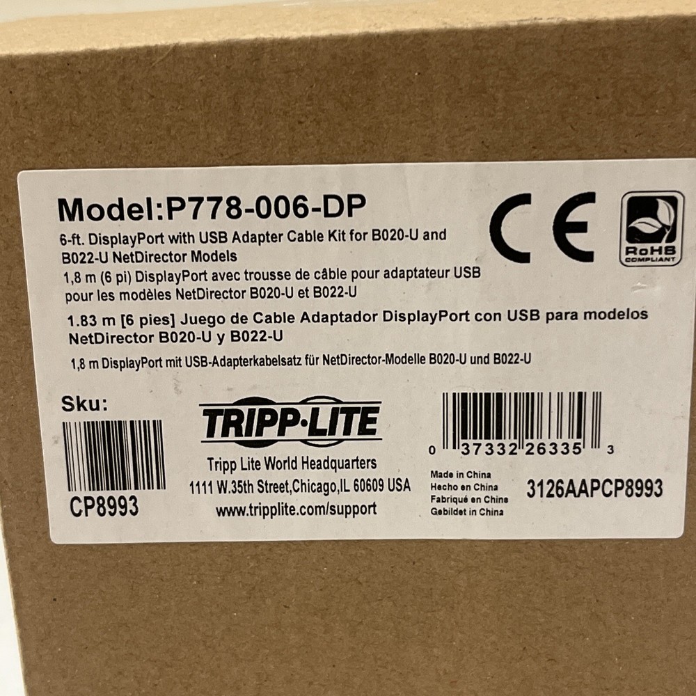 Tripp Lite 6ft DisplayPort With USB Adapter Cable Kit P778006DP