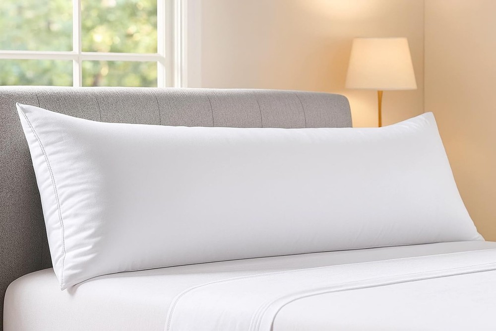 Cotton Stich Body Pillowcase 20x72 White Solid Zipper Closer 600 Thread Count...