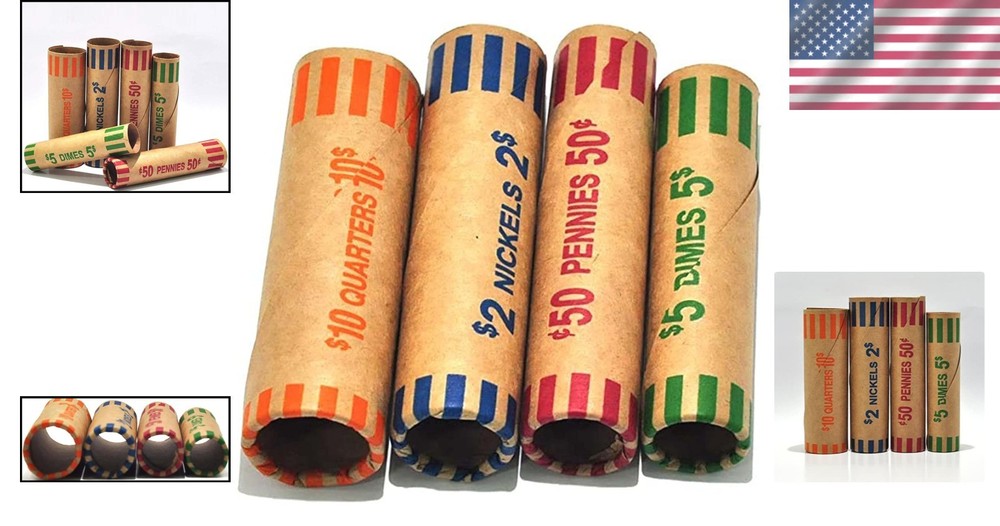 Effortless Coin Organization: 128 Assorted Wrapper Rolls for Quarters & Dimes