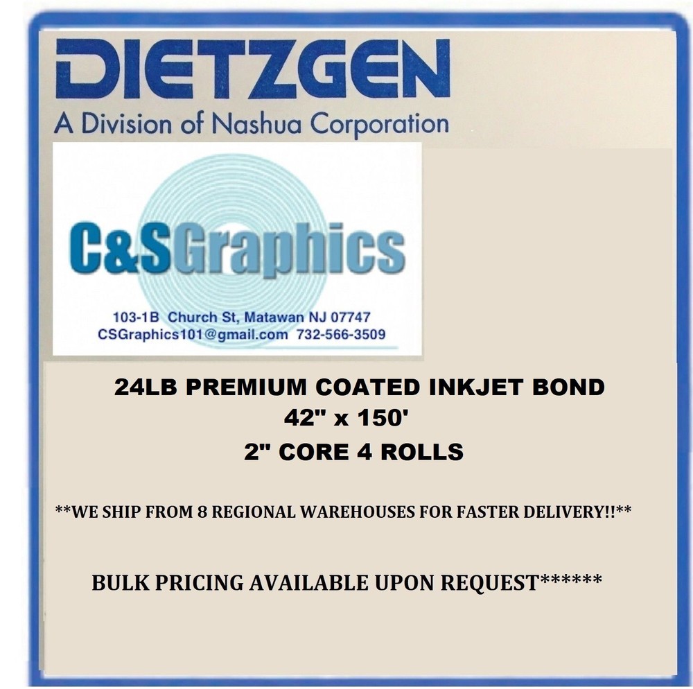 4 ROLLS 42"x150' 24LB COATED BOND PLOTTER PAPER
