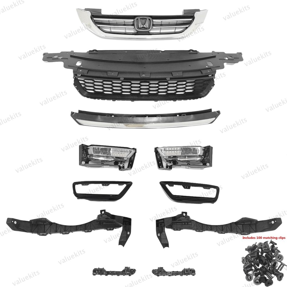 11PCS For Accord 2013 2014 2015 Bumper Upper Lower Grille Mesh Fog Light Kit
