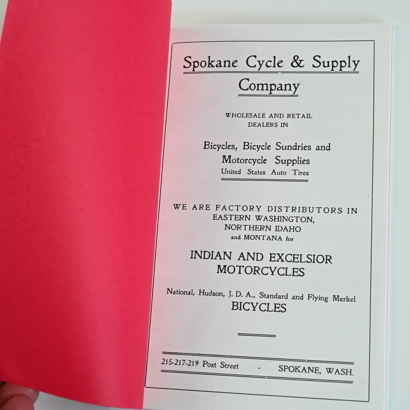 1913 Spokane Cycle Catalog Indian Excelsior Motorcycle - Antique Vintage Bicycle