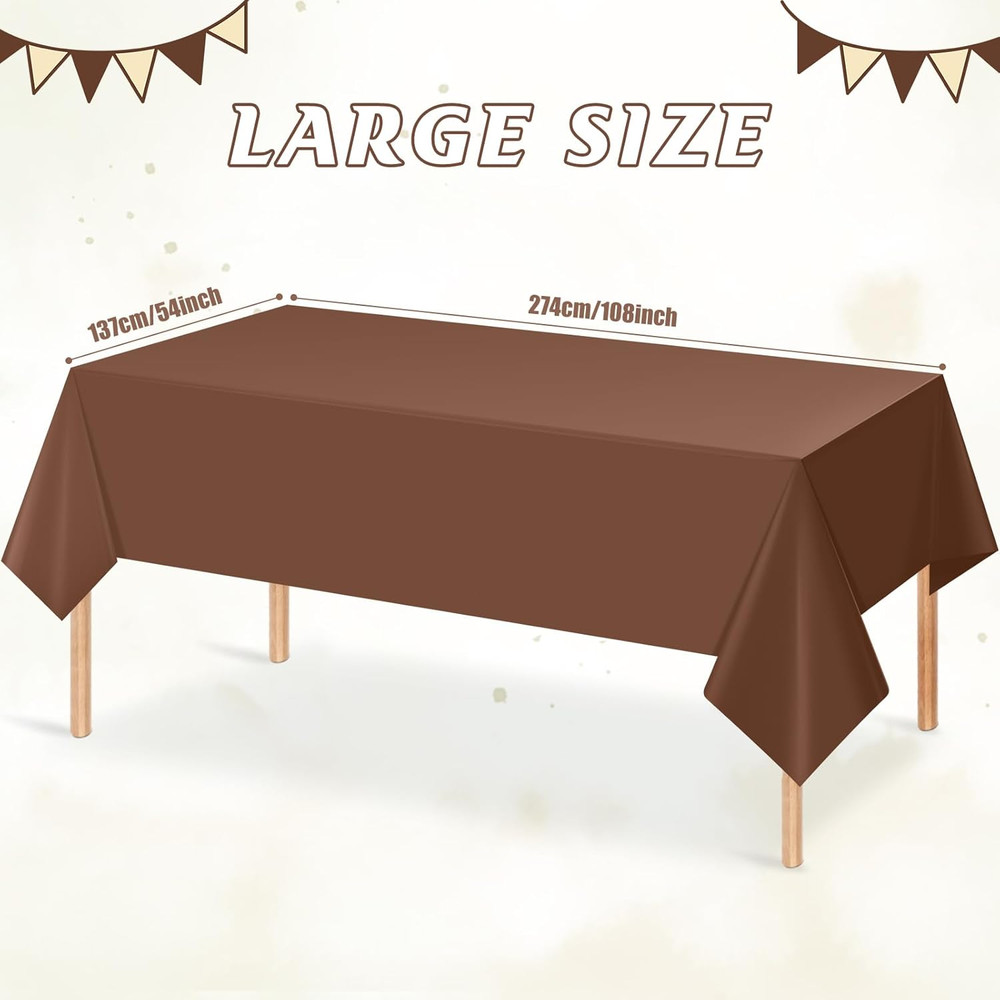 3Pcs Brown Plastic Tablecloths for Rectangle Tables,Disposable Chocolate Table C