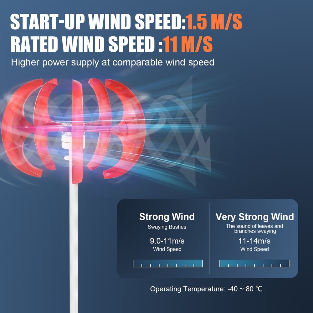 1200W 24V Vertical Axis Wind Power Turbine Generator Controller Home Windmill US