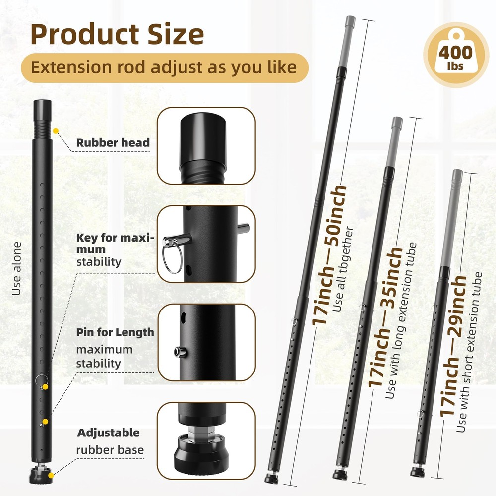 Gadgetzan Adjustable Sliding Door Security Bar 17-50" Black 2-Pack