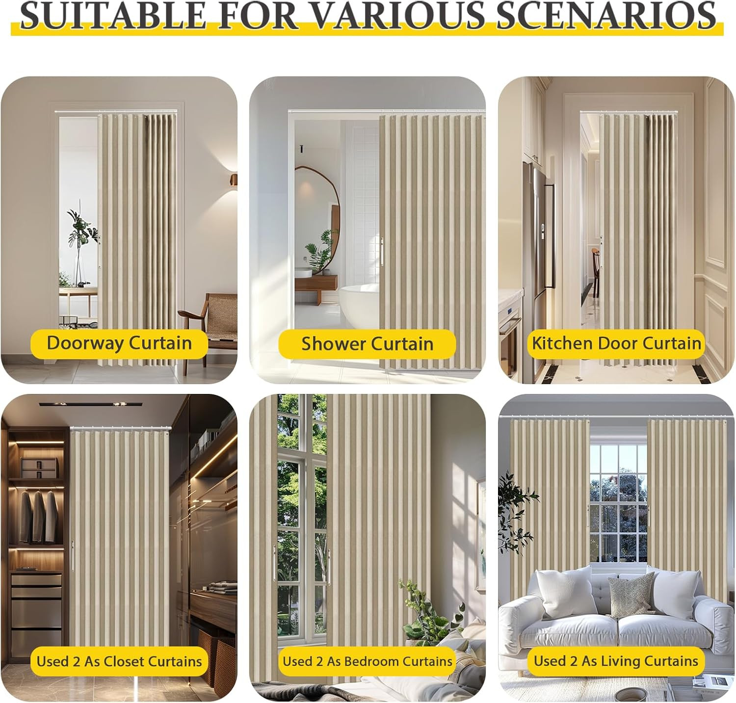 100% Blackout Magnetic Door Curtain Accordion Doors Interior Folding Closet Door