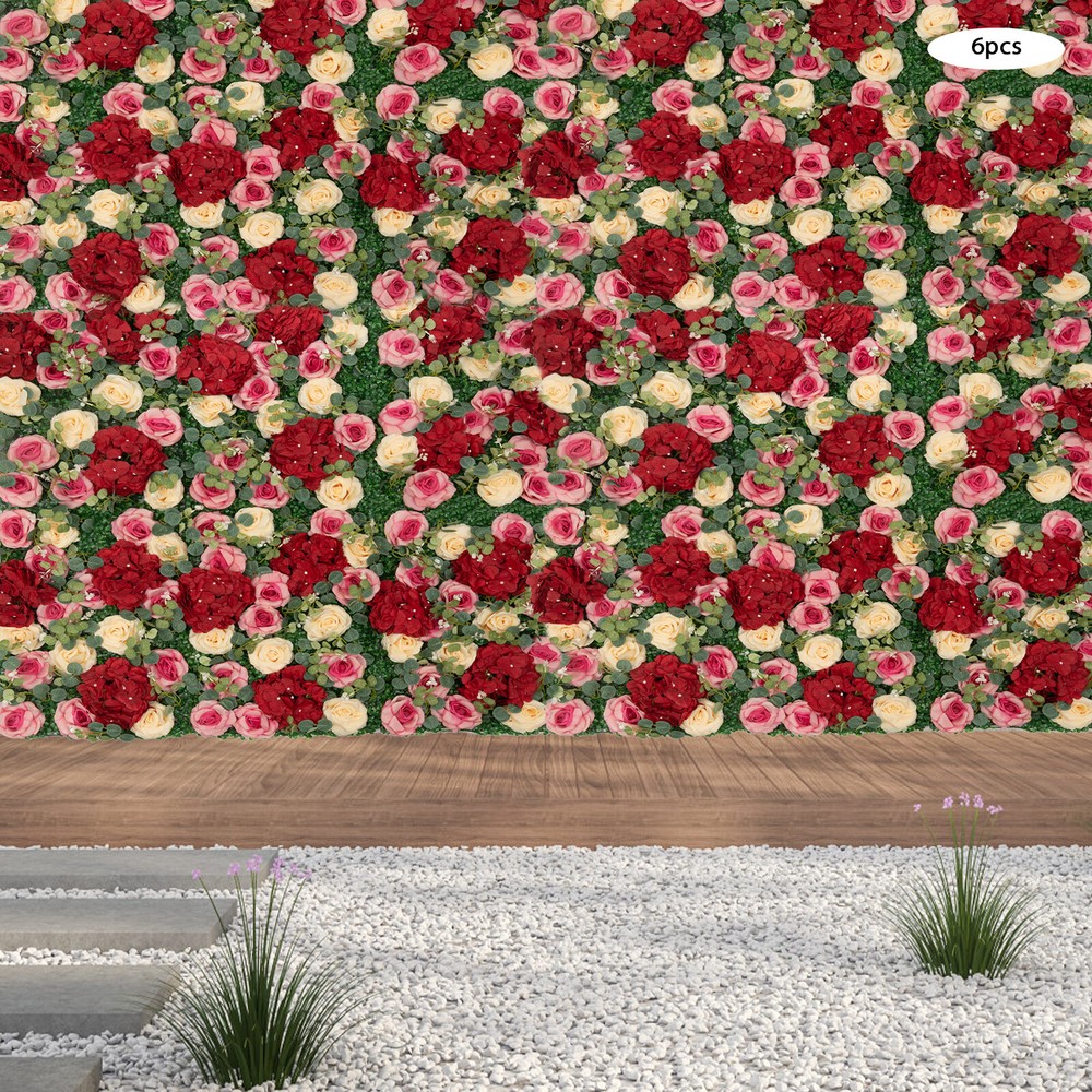 6Pcs Artificial Flower Wall Panel Backdrop Wedding Rose Hydrangea Flower Decor