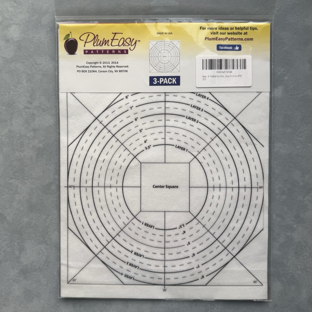 Plum Easy 8" Folded Star Hot Pad Interfacing Templates Refill Sheets 3-Pack