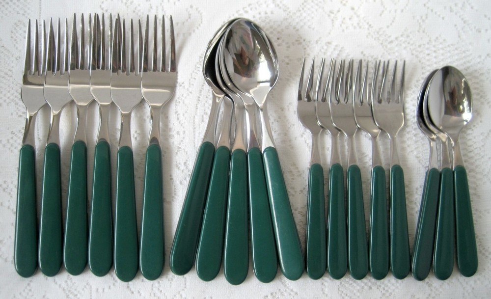 ONEIDA Green Plastic Handle Flatware Lot