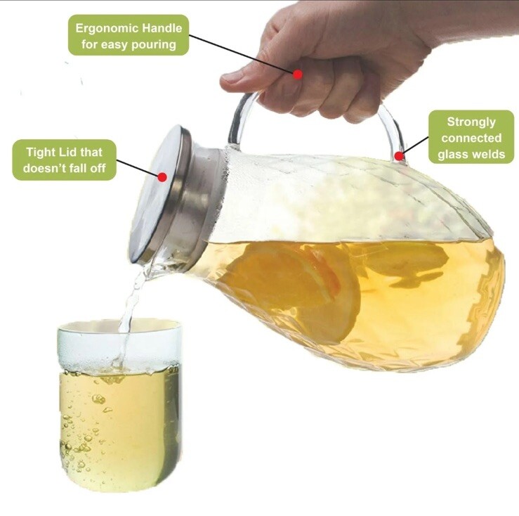 ✅68 Ounces Glass Pitcher With Lid Hot Cold Water Pitcher Carafe Jug With Handle
