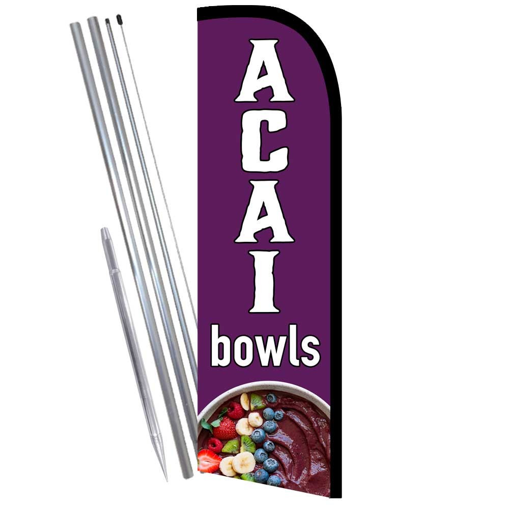 Acai Bowls Premium Windless  Feather Flag Bundle (Complete Kit) OR Optional Repl