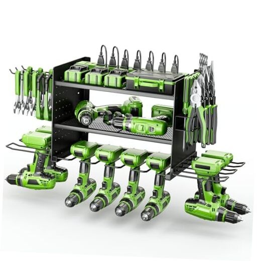 Power Tool Organizer, 3 Layer 8 Drill Holder Wall Mount, Tool Shelf and
