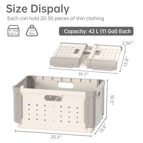 Laundry Basket with Divider for Pre-Sorting, 42L Stackable Plastic 1 Pack
