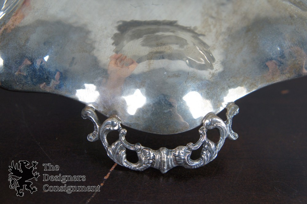 Vintage Ornately Scalloped Footed Silverplate Hammered Serving Dish Bowl Handles