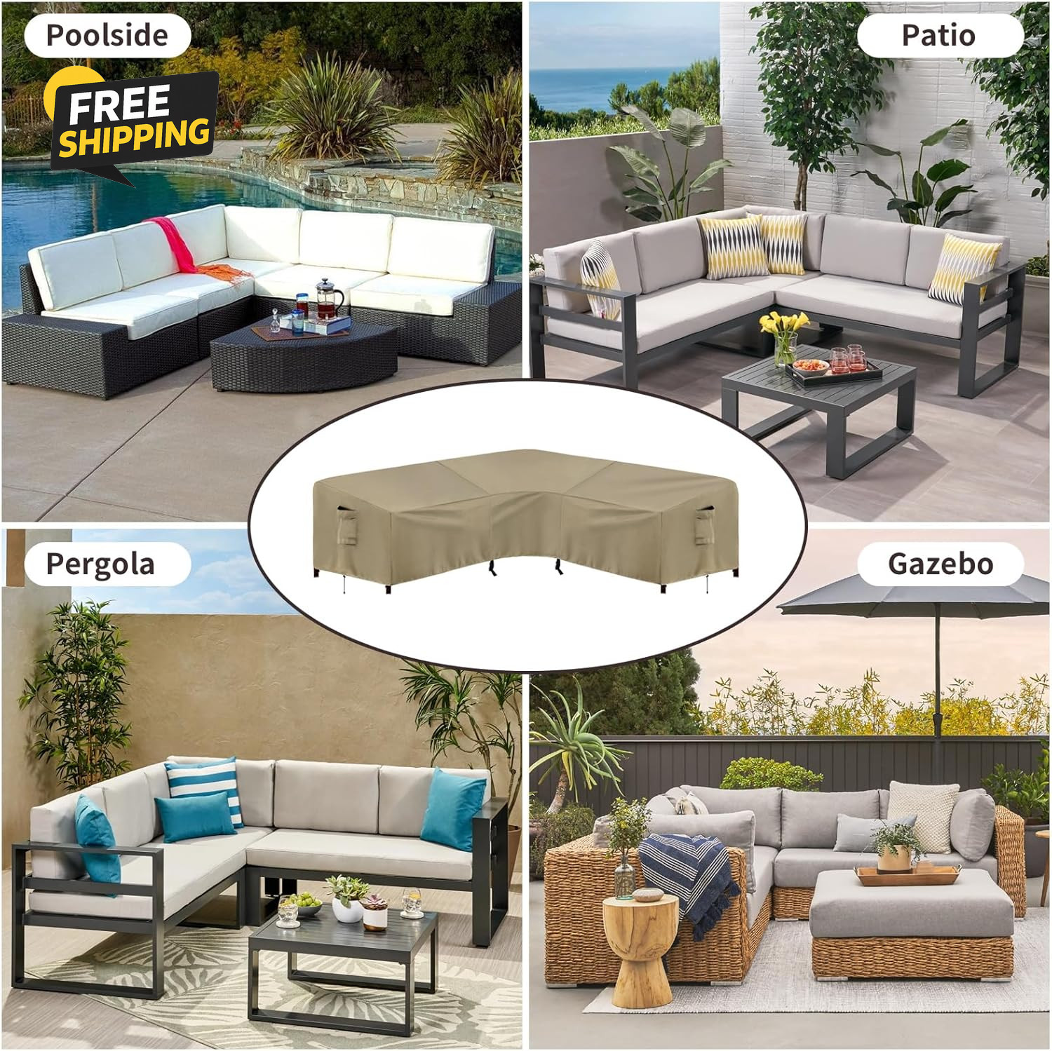 Outdoor Sectional Sofa Cover Waterproof V Shaped Patio Furniture Covers for Deck