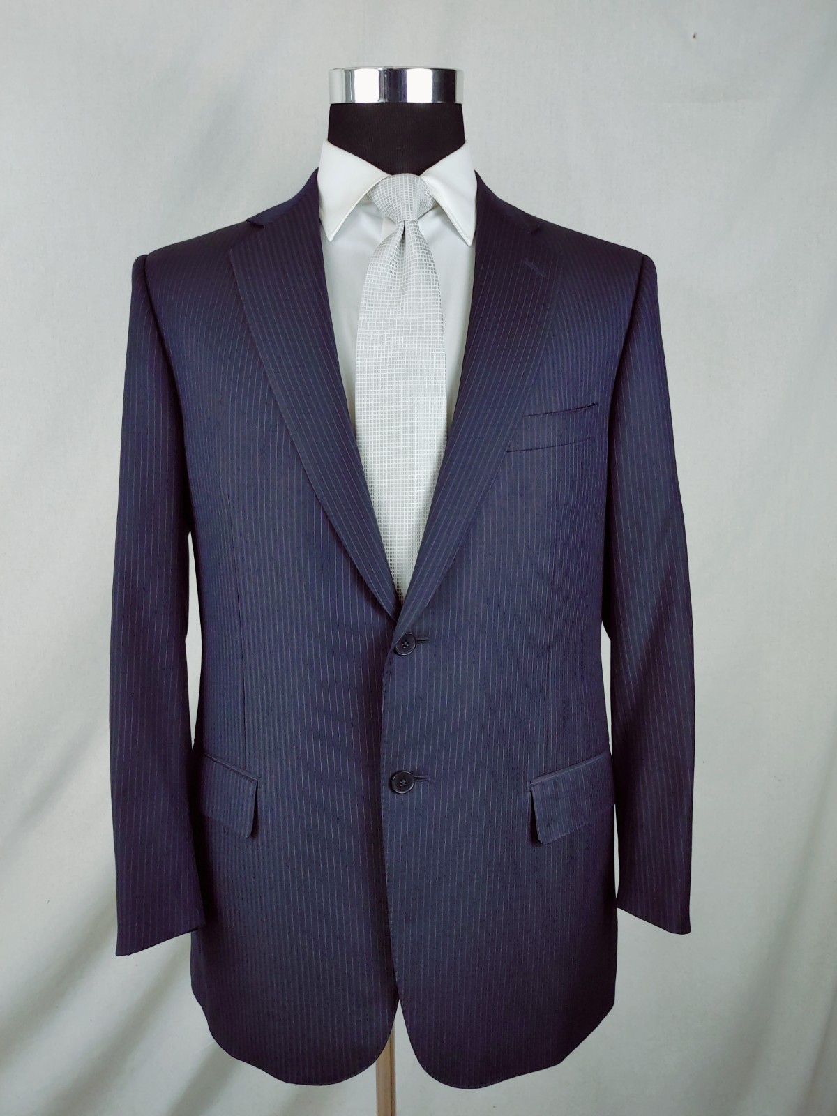 Ermenegildo Zegna Suit Jacket 42/44R Navy Blue Wool Pinstripe Italy Working Cuff