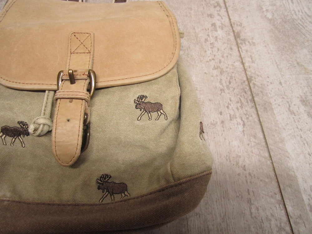 LL Bean Leather and Canvas Moose Mini Packpack Bag