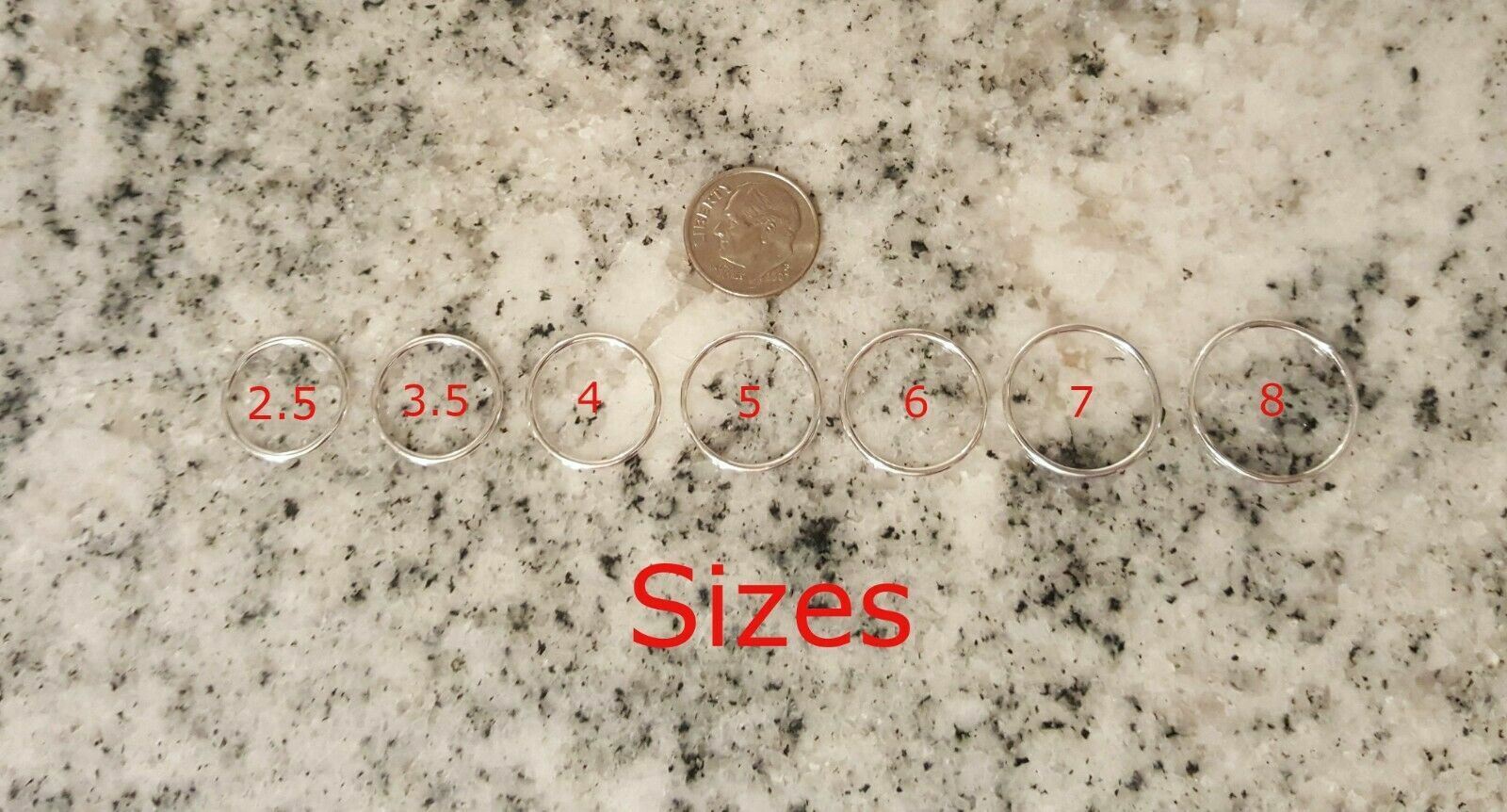 Solid Sterling Silver Ring Midi Thin Stacking, 1mm Polished Band, Sizes 1 to 14