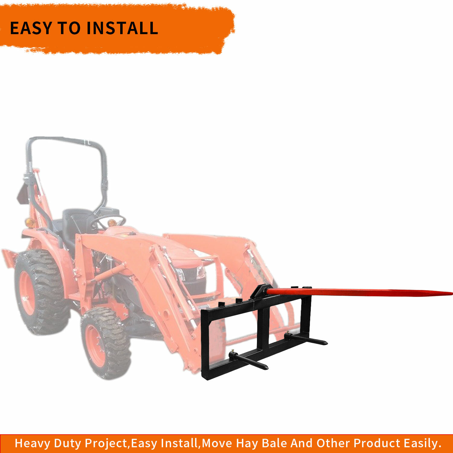 Hay Bale Spear Skid Steer Tractor Loader Quick Tach Attachment Moving Hay Bale