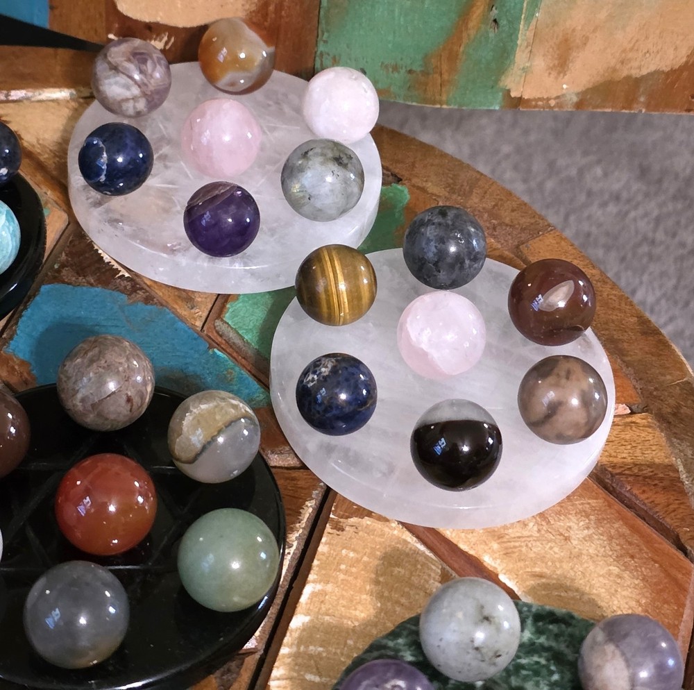 Clear Quartz Hexagram Mini Sphere Holder Set with Mixed Mini Spheres