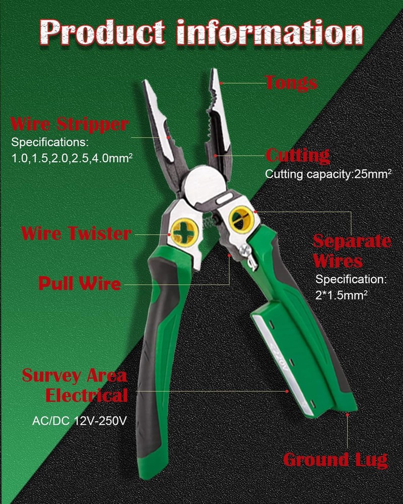 Chicat 8-in-1 Wire Stripper with Voltage Tester,Multi-function Electric Green